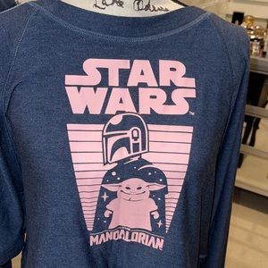 Star Wars Mandalorian Cropped heathered blue dolman batwing reverse weave